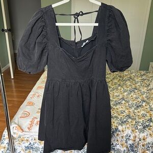 Mittoshop Black Denim Puff Sleeve Dress